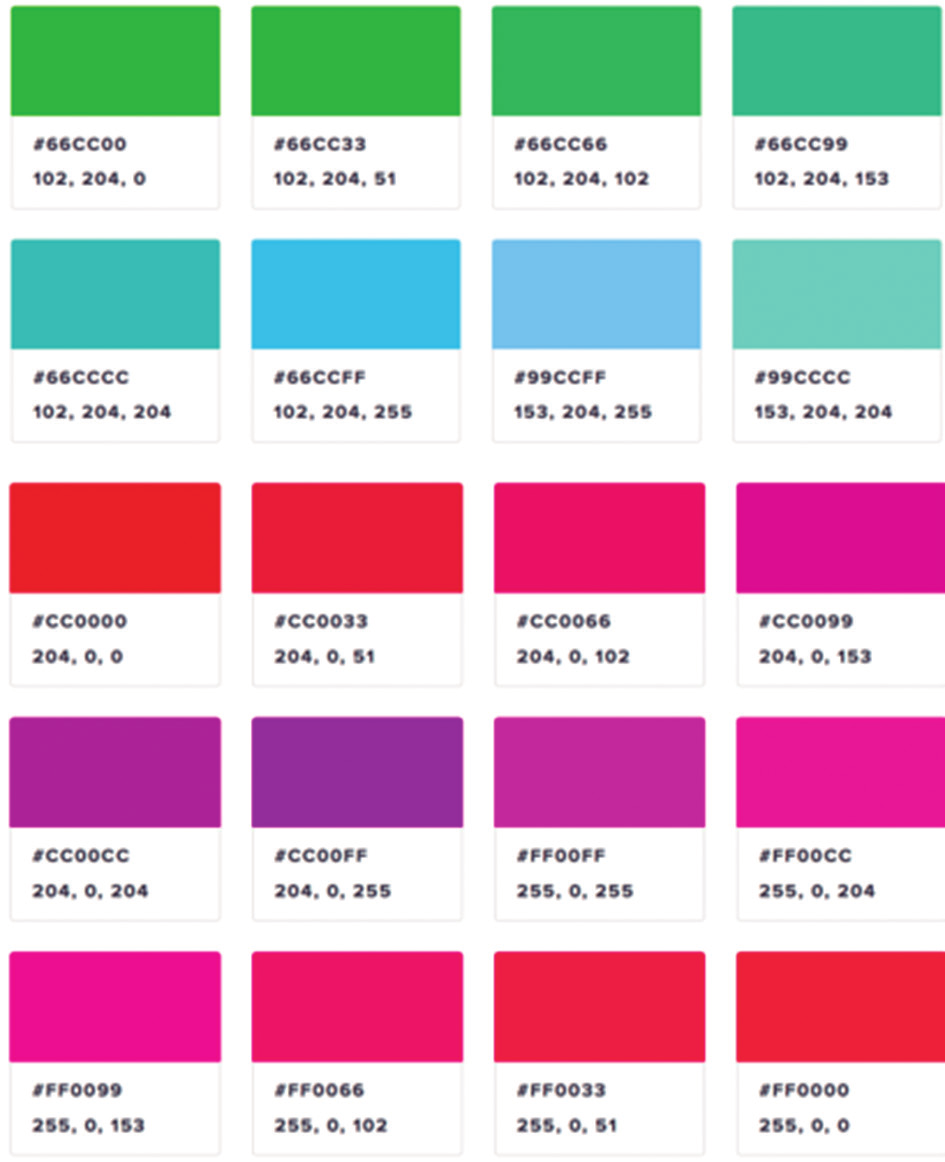 Selección de colores seguros con sus códigos hexadecimales