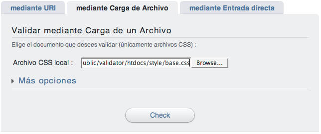 Pestaña "Validar mediante Carga de Archivo" del validador CSS del W3C