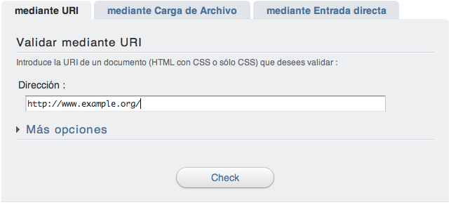 Pestaña "Validar mediante URI" del validador CSS del W3C