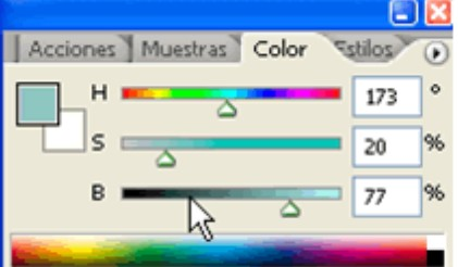 Selector de color en modo HSB (Tono, Saturación, Brillo)
