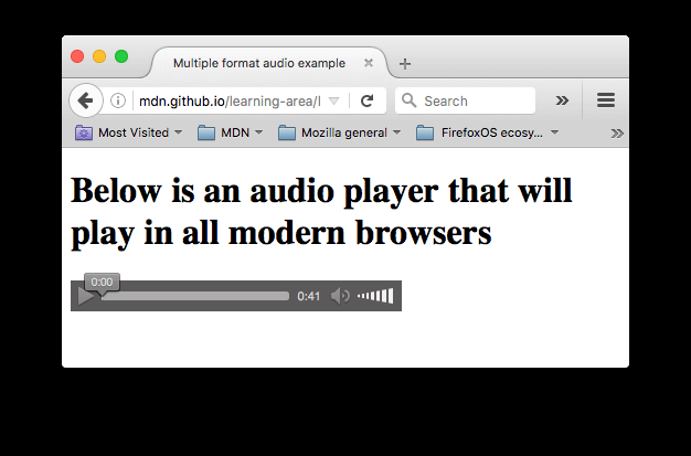 Captura de un reproductor de audio HTML5 nativo en un navegador