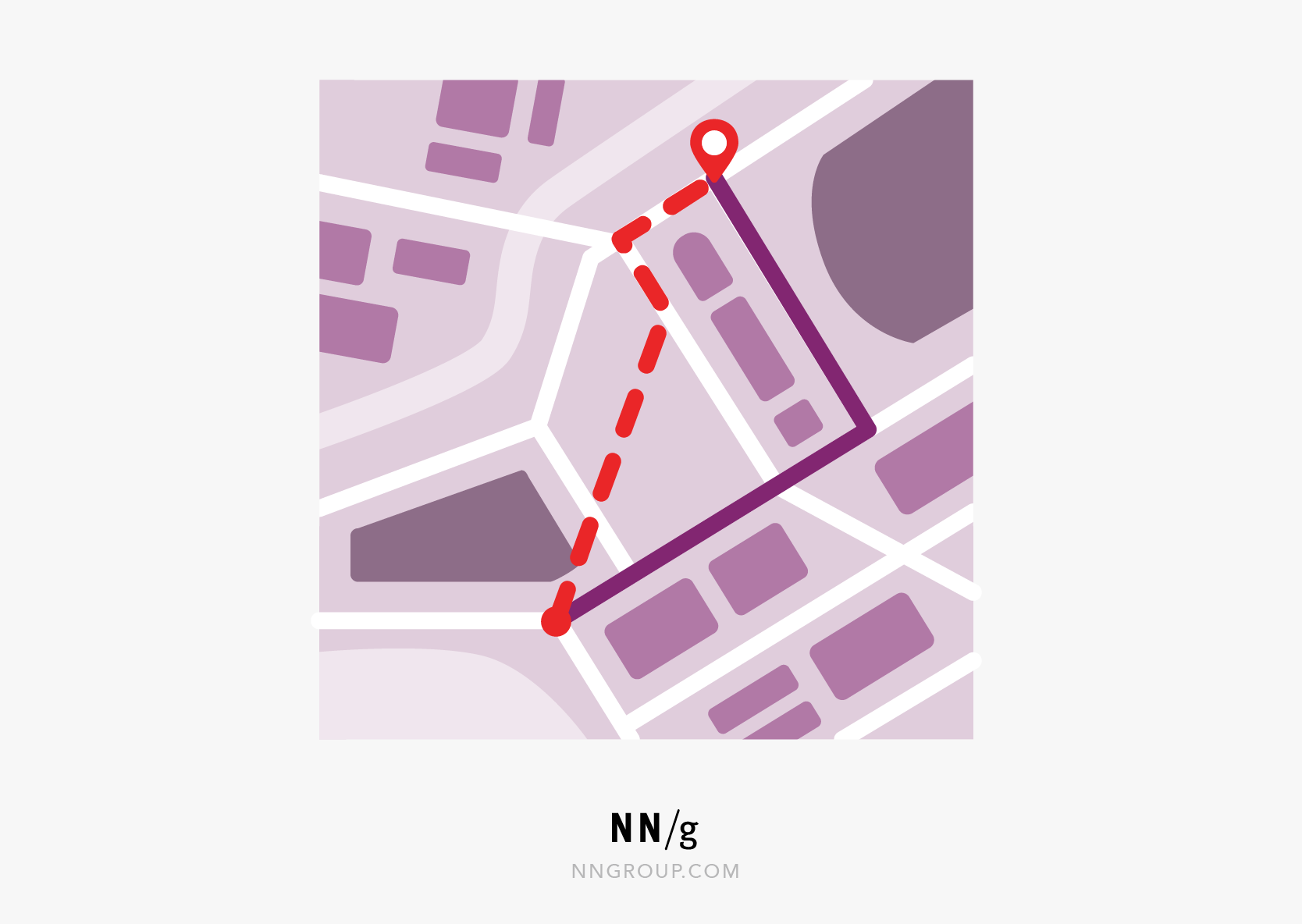 Un mapa con una ruta estándar marcada y un atajo alternativo señalado sobre el plano